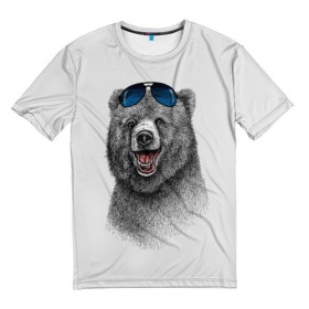 Мужская футболка 3D с принтом Счастливый медведь , 100% полиэфир | прямой крой, круглый вырез горловины, длина до линии бедер | Тематика изображения на принте: animal | bear | beast | fashion | funny | животное | зверь | медведь | мода | радость | счастье