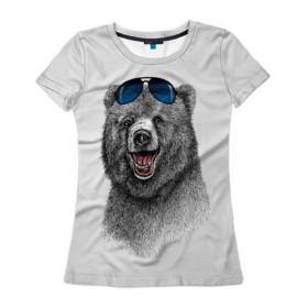 Женская футболка 3D с принтом Счастливый медведь , 100% полиэфир ( синтетическое хлопкоподобное полотно) | прямой крой, круглый вырез горловины, длина до линии бедер | animal | bear | beast | fashion | funny | животное | зверь | медведь | мода | радость | счастье