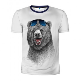 Мужская футболка 3D спортивная с принтом Счастливый медведь , 100% полиэстер с улучшенными характеристиками | приталенный силуэт, круглая горловина, широкие плечи, сужается к линии бедра | animal | bear | beast | fashion | funny | животное | зверь | медведь | мода | радость | счастье