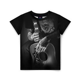 Детская футболка 3D с принтом Гитарист , 100% гипоаллергенный полиэфир | прямой крой, круглый вырез горловины, длина до линии бедер, чуть спущенное плечо, ткань немного тянется | Тематика изображения на принте: rock | гитара | рок | рок жив | рок музыка | русский рок