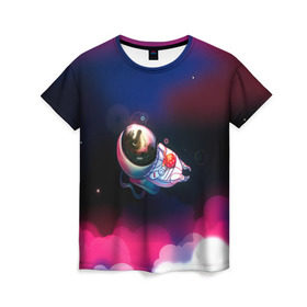 Женская футболка 3D с принтом Ёжик в космосе , 100% полиэфир ( синтетическое хлопкоподобное полотно) | прямой крой, круглый вырез горловины, длина до линии бедер | в тумане | еж