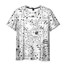 Мужская футболка 3D с принтом Котейки , 100% полиэфир | прямой крой, круглый вырез горловины, длина до линии бедер | cat | кот | котенок | котик | кошка | принт | рисунок