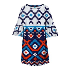 Детское платье 3D с принтом Норвежские узоры , 100% полиэстер | прямой силуэт, чуть расширенный к низу. Круглая горловина, на рукавах — воланы | зима | нг | новый год | норвежские узоры | рождество | свитер | снег