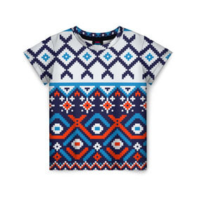 Детская футболка 3D с принтом Норвежские узоры , 100% гипоаллергенный полиэфир | прямой крой, круглый вырез горловины, длина до линии бедер, чуть спущенное плечо, ткань немного тянется | зима | нг | новый год | норвежские узоры | рождество | свитер | снег