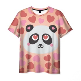 Мужская футболка 3D с принтом Влюбленная панда , 100% полиэфир | прямой крой, круглый вырез горловины, длина до линии бедер | Тематика изображения на принте: любовь | панда | сердце