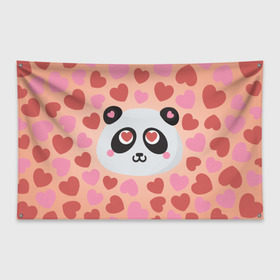 Флаг-баннер с принтом Влюбленная панда , 100% полиэстер | размер 67 х 109 см, плотность ткани — 95 г/м2; по краям флага есть четыре люверса для крепления | любовь | панда | сердце
