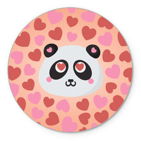 Коврик круглый с принтом Влюбленная панда , резина и полиэстер | круглая форма, изображение наносится на всю лицевую часть | любовь | панда | сердце