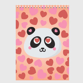 Скетчбук с принтом Влюбленная панда , 100% бумага
 | 48 листов, плотность листов — 100 г/м2, плотность картонной обложки — 250 г/м2. Листы скреплены сверху удобной пружинной спиралью | любовь | панда | сердце