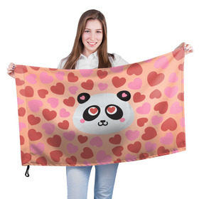 Флаг 3D с принтом Влюбленная панда , 100% полиэстер | плотность ткани — 95 г/м2, размер — 67 х 109 см. Принт наносится с одной стороны | любовь | панда | сердце