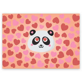 Поздравительная открытка с принтом Влюбленная панда , 100% бумага | плотность бумаги 280 г/м2, матовая, на обратной стороне линовка и место для марки
 | любовь | панда | сердце