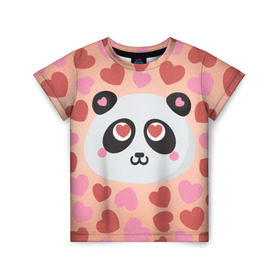 Детская футболка 3D с принтом Влюбленная панда , 100% гипоаллергенный полиэфир | прямой крой, круглый вырез горловины, длина до линии бедер, чуть спущенное плечо, ткань немного тянется | Тематика изображения на принте: любовь | панда | сердце