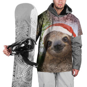 Накидка на куртку 3D с принтом Рождественский ленивец , 100% полиэстер |  | Тематика изображения на принте: джунгли | животное | ленивый | лень | новый год | рождество | снег | снежинки | тропики | улыбка | шапка