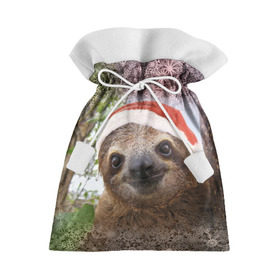 Подарочный 3D мешок с принтом Рождественский ленивец , 100% полиэстер | Размер: 29*39 см | джунгли | животное | ленивый | лень | новый год | рождество | снег | снежинки | тропики | улыбка | шапка