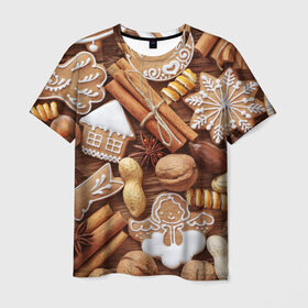 Мужская футболка 3D с принтом Cinnamon , 100% полиэфир | прямой крой, круглый вырез горловины, длина до линии бедер | Тематика изображения на принте: выпечка | новый год | пряники | пряности | рождество