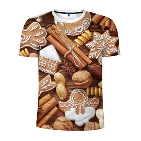 Мужская футболка 3D спортивная с принтом Cinnamon , 100% полиэстер с улучшенными характеристиками | приталенный силуэт, круглая горловина, широкие плечи, сужается к линии бедра | выпечка | новый год | пряники | пряности | рождество