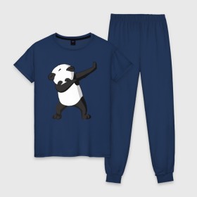 Женская пижама хлопок с принтом Panda dab , 100% хлопок | брюки и футболка прямого кроя, без карманов, на брюках мягкая резинка на поясе и по низу штанин | дэб | панда