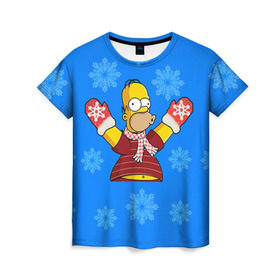 Женская футболка 3D с принтом Симпсоны новогодние 2 , 100% полиэфир ( синтетическое хлопкоподобное полотно) | прямой крой, круглый вырез горловины, длина до линии бедер | simpsons | барт | барт симпсон | гомер | гомер симпсон | новый год | симпсоны | снег | снежинки