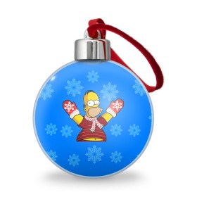 Ёлочный шар с принтом Симпсоны новогодние 2 , Пластик | Диаметр: 77 мм | Тематика изображения на принте: simpsons | барт | барт симпсон | гомер | гомер симпсон | новый год | симпсоны | снег | снежинки
