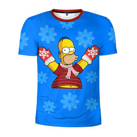 Мужская футболка 3D спортивная с принтом Симпсоны новогодние 2 , 100% полиэстер с улучшенными характеристиками | приталенный силуэт, круглая горловина, широкие плечи, сужается к линии бедра | Тематика изображения на принте: simpsons | барт | барт симпсон | гомер | гомер симпсон | новый год | симпсоны | снег | снежинки