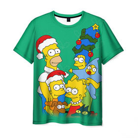 Мужская футболка 3D с принтом Симпсоны новогодние 3 , 100% полиэфир | прямой крой, круглый вырез горловины, длина до линии бедер | simpsons | барт | барт симпсон | гомер | гомер симпсон | новый год | симпсоны | снег | снежинки