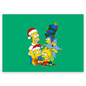 Поздравительная открытка с принтом Симпсоны новогодние 3 , 100% бумага | плотность бумаги 280 г/м2, матовая, на обратной стороне линовка и место для марки
 | Тематика изображения на принте: simpsons | барт | барт симпсон | гомер | гомер симпсон | новый год | симпсоны | снег | снежинки