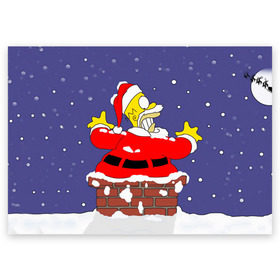 Поздравительная открытка с принтом Симпсоны новогодние 4 , 100% бумага | плотность бумаги 280 г/м2, матовая, на обратной стороне линовка и место для марки
 | Тематика изображения на принте: simpsons | барт | барт симпсон | гомер | гомер симпсон | новый год | симпсоны | снег | снежинки