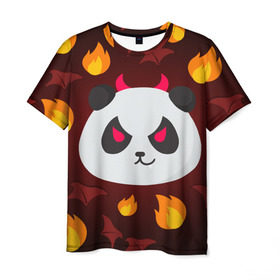 Мужская футболка 3D с принтом Панда дьяволенок , 100% полиэфир | прямой крой, круглый вырез горловины, длина до линии бедер | дьяволенок | красный | крылья | огонь | панда | рога