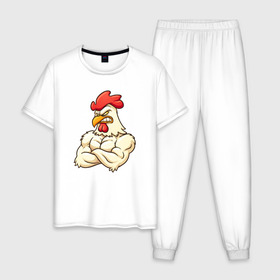 Мужская пижама хлопок с принтом Символ года 2017 , 100% хлопок | брюки и футболка прямого кроя, без карманов, на брюках мягкая резинка на поясе и по низу штанин
 | Тематика изображения на принте: год петуха