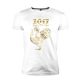 Мужская футболка премиум с принтом Золотой 2017 , 92% хлопок, 8% лайкра | приталенный силуэт, круглый вырез ворота, длина до линии бедра, короткий рукав | Тематика изображения на принте: год петуха