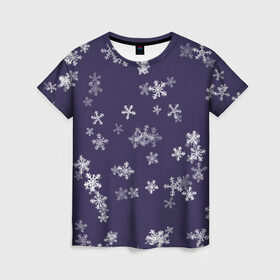 Женская футболка 3D с принтом Снежная феерия (синий) , 100% полиэфир ( синтетическое хлопкоподобное полотно) | прямой крой, круглый вырез горловины, длина до линии бедер | happy new year | блеск | ёлка | зима | конфетти | новый год | подарки | праздник | снег | снежинки