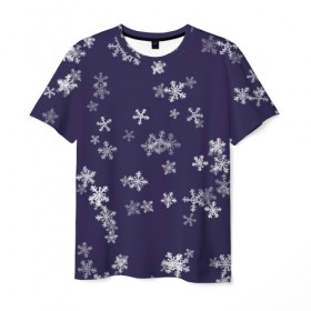 Мужская футболка 3D с принтом Снежная феерия (синий) , 100% полиэфир | прямой крой, круглый вырез горловины, длина до линии бедер | happy new year | блеск | ёлка | зима | конфетти | новый год | подарки | праздник | снег | снежинки