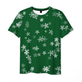 Мужская футболка 3D с принтом Снежная феерия (зелёный) , 100% полиэфир | прямой крой, круглый вырез горловины, длина до линии бедер | happy new year | блеск | ёлка | зима | конфетти | новый год | подарки | праздник | снег | снежинки