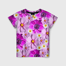 Детская футболка 3D с принтом Violet , 100% гипоаллергенный полиэфир | прямой крой, круглый вырез горловины, длина до линии бедер, чуть спущенное плечо, ткань немного тянется | лепестки | прикольные картинки | ромашки | цветочки | цветы