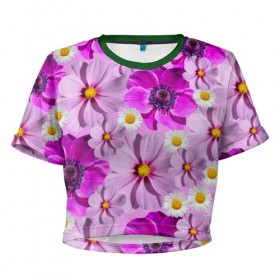 Женская футболка 3D укороченная с принтом Violet , 100% полиэстер | круглая горловина, длина футболки до линии талии, рукава с отворотами | лепестки | прикольные картинки | ромашки | цветочки | цветы