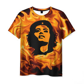 Мужская футболка 3D с принтом Revolutionary girl , 100% полиэфир | прямой крой, круглый вырез горловины, длина до линии бедер | звезда | огонь | патриотизм | пламя | революционер | революция | россия | че гевара