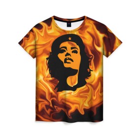 Женская футболка 3D с принтом Revolutionary girl , 100% полиэфир ( синтетическое хлопкоподобное полотно) | прямой крой, круглый вырез горловины, длина до линии бедер | звезда | огонь | патриотизм | пламя | революционер | революция | россия | че гевара