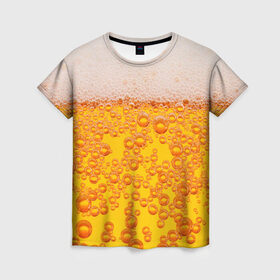 Женская футболка 3D с принтом Пивная тема , 100% полиэфир ( синтетическое хлопкоподобное полотно) | прямой крой, круглый вырез горловины, длина до линии бедер | пена | прикол | пузырьки