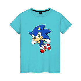 Женская футболка хлопок с принтом Sonic , 100% хлопок | прямой крой, круглый вырез горловины, длина до линии бедер, слегка спущенное плечо | sonic