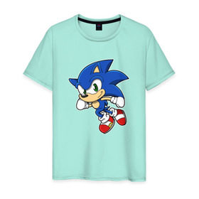 Мужская футболка хлопок с принтом Sonic , 100% хлопок | прямой крой, круглый вырез горловины, длина до линии бедер, слегка спущенное плечо. | sonic
