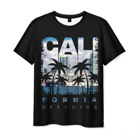 Мужская футболка 3D с принтом Калифорния , 100% полиэфир | прямой крой, круглый вырез горловины, длина до линии бедер | Тематика изображения на принте: america | beach | california state | los angeles | palm trees | sea | states | united | usa | америки | калифорния | лос анджелес | море | пальмы | пляж | соединенные | сша | штат | штаты