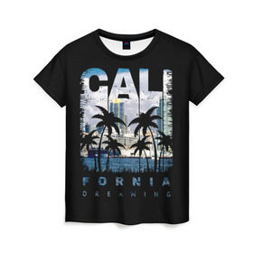 Женская футболка 3D с принтом Калифорния , 100% полиэфир ( синтетическое хлопкоподобное полотно) | прямой крой, круглый вырез горловины, длина до линии бедер | america | beach | california state | los angeles | palm trees | sea | states | united | usa | америки | калифорния | лос анджелес | море | пальмы | пляж | соединенные | сша | штат | штаты