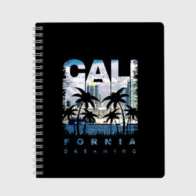 Тетрадь с принтом Калифорния , 100% бумага | 48 листов, плотность листов — 60 г/м2, плотность картонной обложки — 250 г/м2. Листы скреплены сбоку удобной пружинной спиралью. Уголки страниц и обложки скругленные. Цвет линий — светло-серый
 | Тематика изображения на принте: america | beach | california state | los angeles | palm trees | sea | states | united | usa | америки | калифорния | лос анджелес | море | пальмы | пляж | соединенные | сша | штат | штаты
