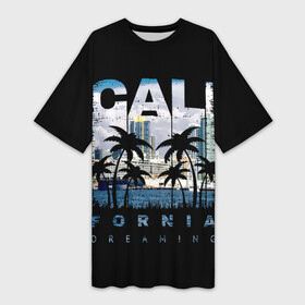 Платье-футболка 3D с принтом Калифорния ,  |  | america | beach | california state | los angeles | palm trees | sea | states | united | usa | америки | калифорния | лос анджелес | море | пальмы | пляж | соединенные | сша | штат | штаты