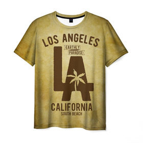 Мужская футболка 3D с принтом Лос-Анджелес , 100% полиэфир | прямой крой, круглый вырез горловины, длина до линии бедер | america | beach | california state | los angeles | palm trees | sea | states | united | usa | америки | калифорния | лос анджелес | море | пальмы | пляж | соединенные | сша | штат | штаты