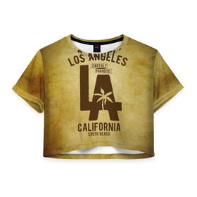 Женская футболка 3D укороченная с принтом Лос-Анджелес , 100% полиэстер | круглая горловина, длина футболки до линии талии, рукава с отворотами | america | beach | california state | los angeles | palm trees | sea | states | united | usa | америки | калифорния | лос анджелес | море | пальмы | пляж | соединенные | сша | штат | штаты