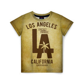 Детская футболка 3D с принтом Лос-Анджелес , 100% гипоаллергенный полиэфир | прямой крой, круглый вырез горловины, длина до линии бедер, чуть спущенное плечо, ткань немного тянется | america | beach | california state | los angeles | palm trees | sea | states | united | usa | америки | калифорния | лос анджелес | море | пальмы | пляж | соединенные | сша | штат | штаты