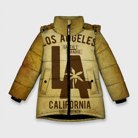Зимняя куртка для девочек 3D с принтом Лос-Анджелес , ткань верха — 100% полиэстер; подклад — 100% полиэстер, утеплитель — 100% полиэстер. | длина ниже бедра, удлиненная спинка, воротник стойка и отстегивающийся капюшон. Есть боковые карманы с листочкой на кнопках, утяжки по низу изделия и внутренний карман на молнии. 

Предусмотрены светоотражающий принт на спинке, радужный светоотражающий элемент на пуллере молнии и на резинке для утяжки. | america | beach | california state | los angeles | palm trees | sea | states | united | usa | америки | калифорния | лос анджелес | море | пальмы | пляж | соединенные | сша | штат | штаты