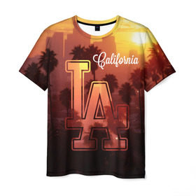 Мужская футболка 3D с принтом Калифорния , 100% полиэфир | прямой крой, круглый вырез горловины, длина до линии бедер | america | beach | california state | los angeles | palm trees | sea | states | united | usa | америки | калифорния | лос анджелес | море | пальмы | пляж | соединенные | сша | штат | штаты