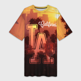 Платье-футболка 3D с принтом Калифорния ,  |  | america | beach | california state | los angeles | palm trees | sea | states | united | usa | америки | калифорния | лос анджелес | море | пальмы | пляж | соединенные | сша | штат | штаты