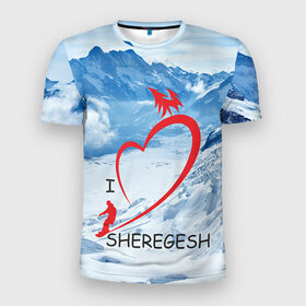 Мужская футболка 3D спортивная с принтом Love Sheregesh , 100% полиэстер с улучшенными характеристиками | приталенный силуэт, круглая горловина, широкие плечи, сужается к линии бедра | Тематика изображения на принте: gesh | геш | лыжи | лыжник | сноуборд | шерегеш | шершавель